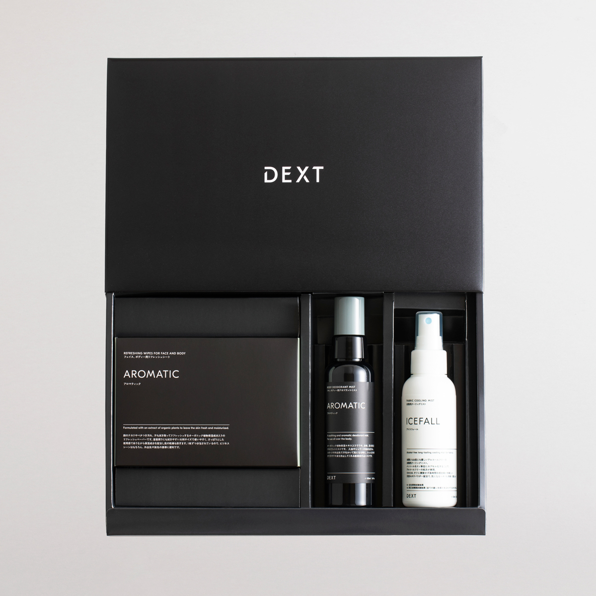 DEXT REFRESHING WIPES FOR FACE AND BODY (AROMATIC) & BODY DEODORANT MIST & FABRIC COOLING MIST