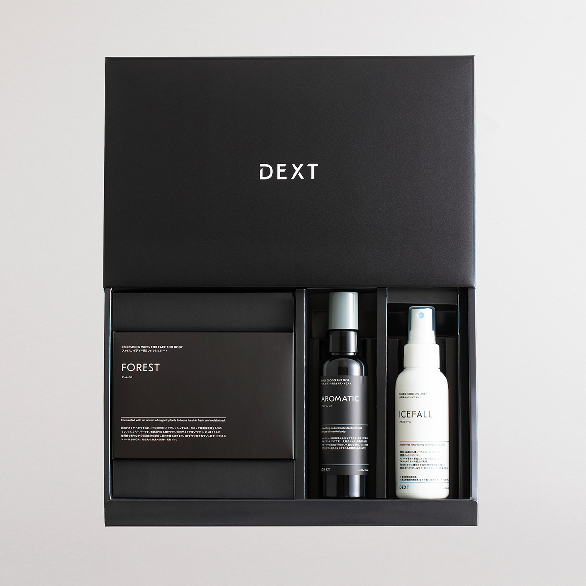 DEXT REFRESHING WIPES FOR FACE AND BODY (FOREST) & BODY DEODORANT MIST & FABRIC COOLING MIST